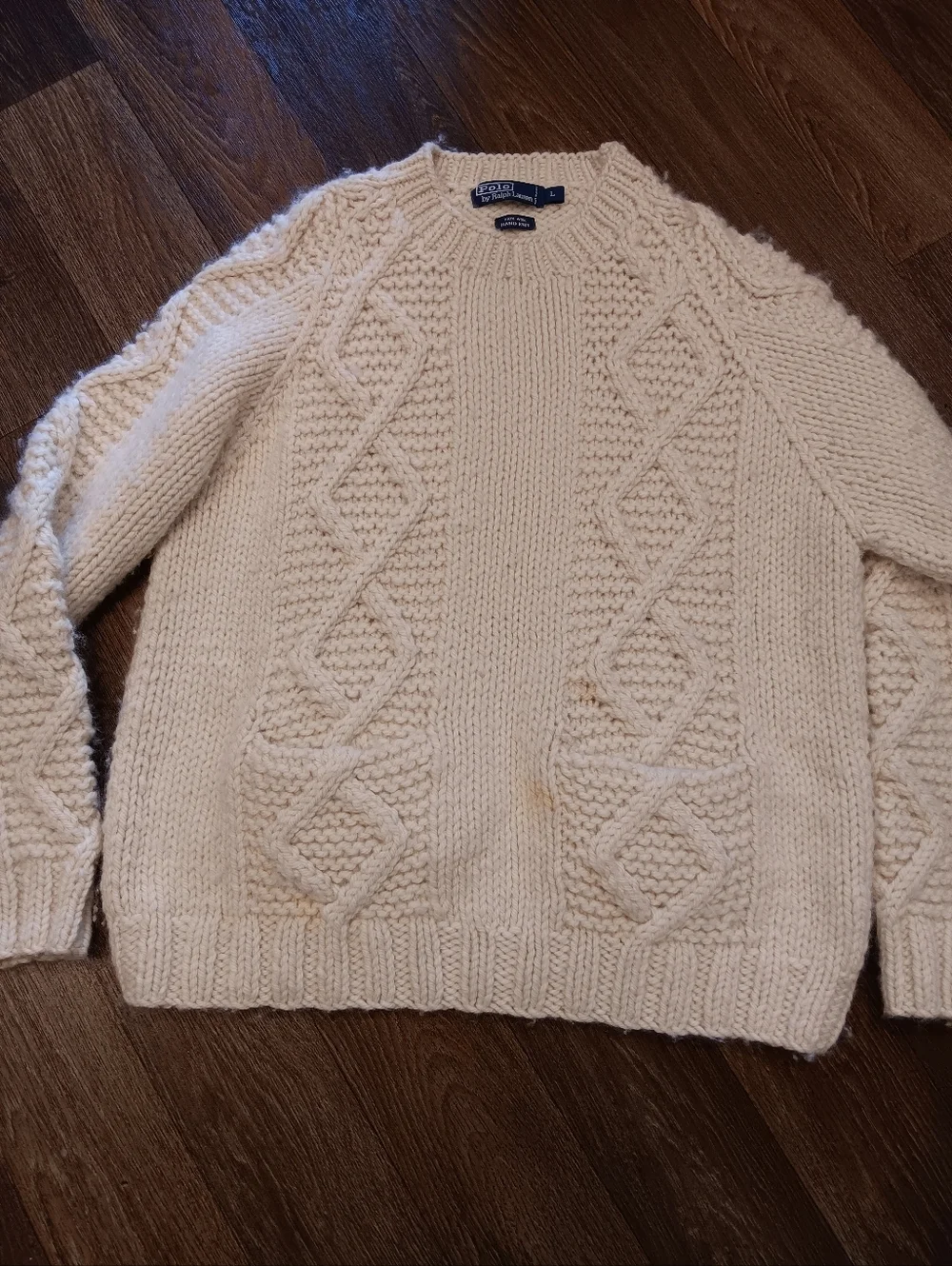 Polo by Ralph Lauren Cream Cable-Knit Crewneck Sweater 100%wool Vintage 90s